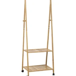 PORTANT SUR ROULETTES 2 ETAGERES BAMBOU