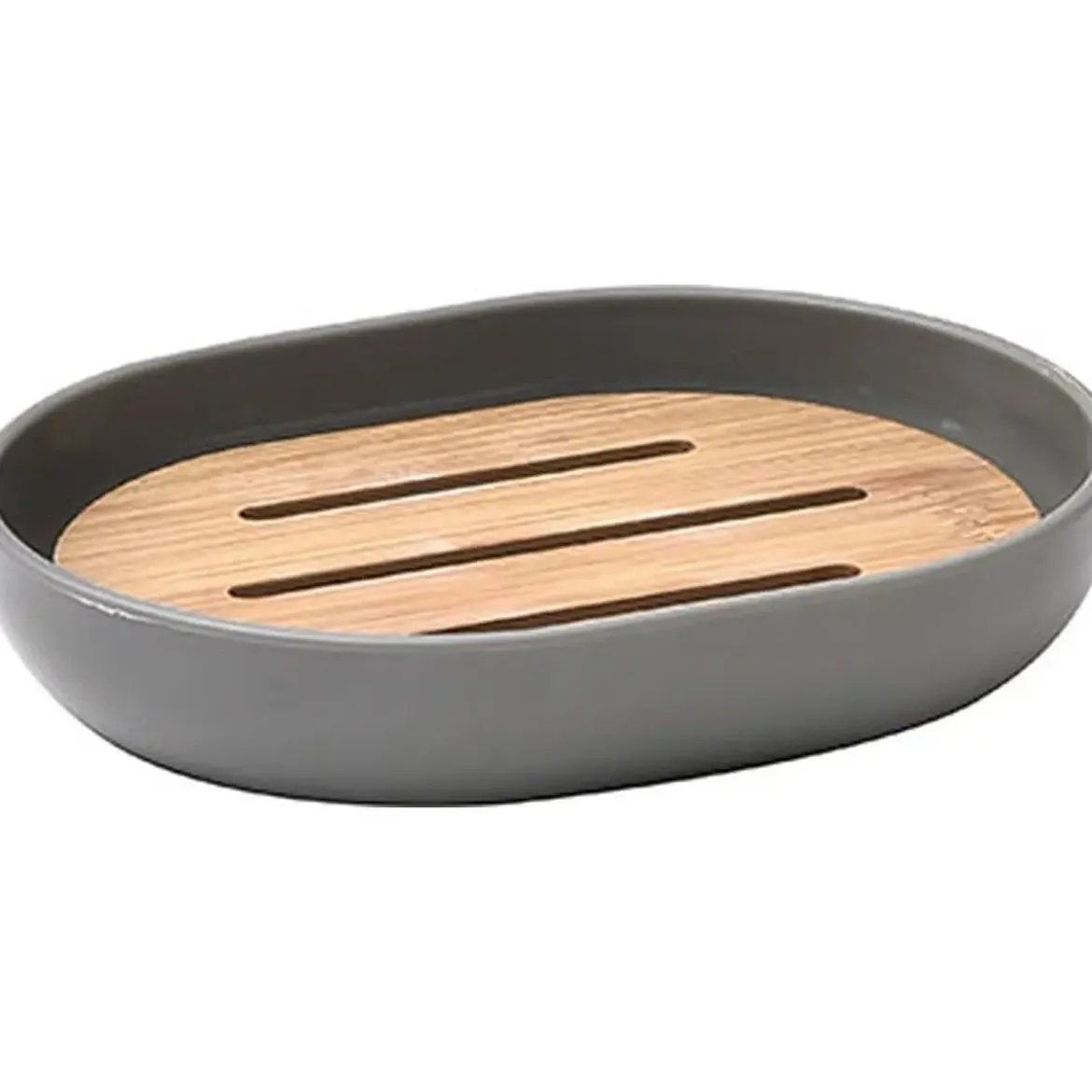 PORTE SAVON OVAL BAMBOU GRIS