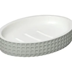 PORTE SAVON POLYRESINE OVAL MOTIF CARRE VERT SAUGE