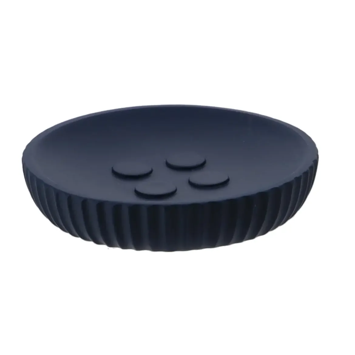PORTE SAVON POLYRESINE ROND STRIEE BLEU MARINE