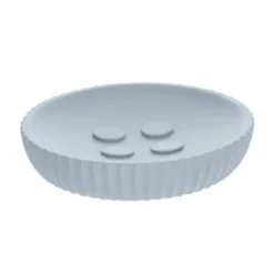 PORTE SAVON POLYRESINE ROND STRIEE BLEU CLAIR