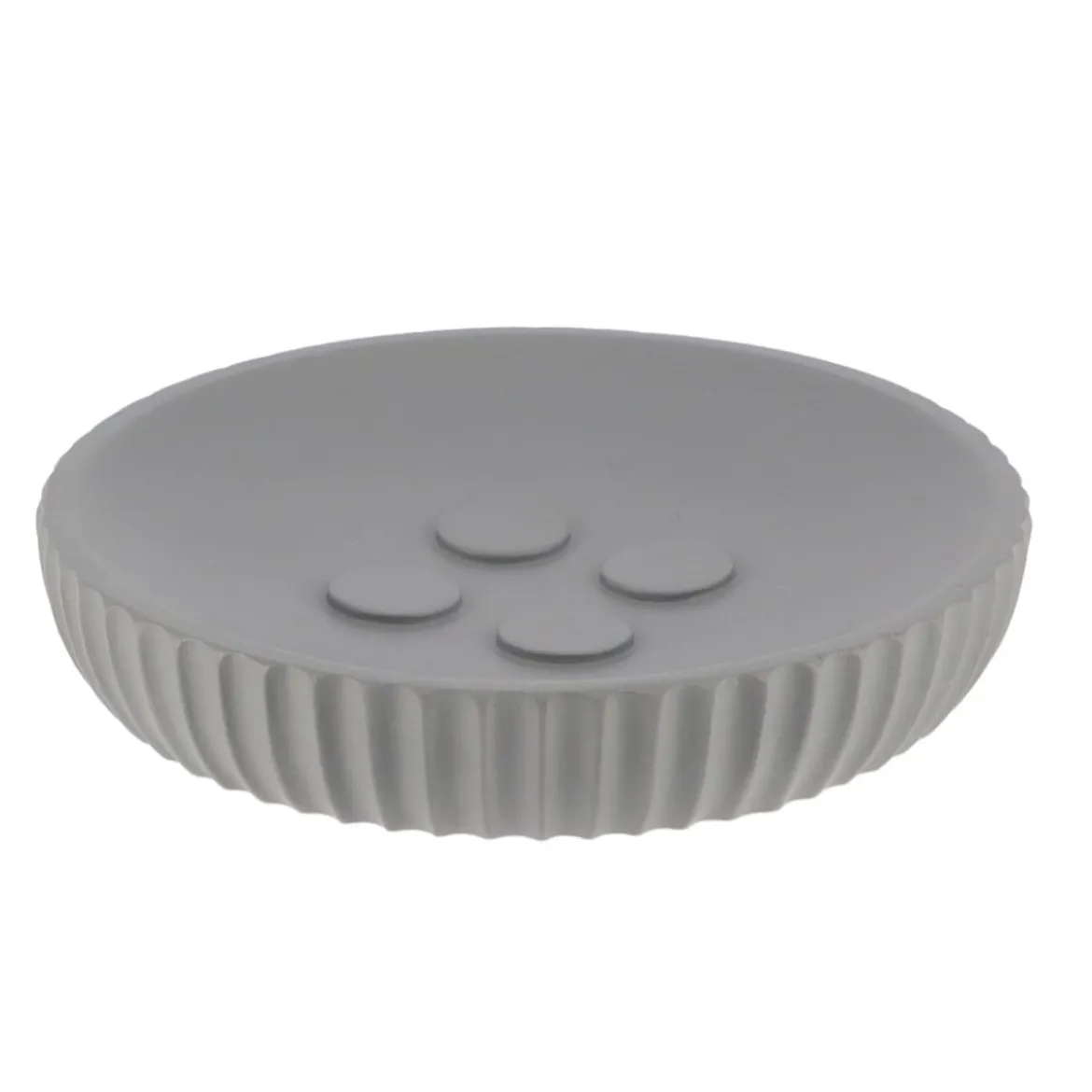 PORTE SAVON POLYRESINE ROND STRIEE GRIS
