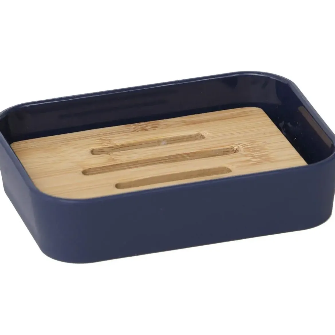 PORTE SAVON RUBBER ET ABS BAMBOU BLEU MARINE