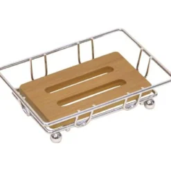 PORTE SAVON STRUCTURE METAL   BASE EN BAMBOU   CHROME   BAMB