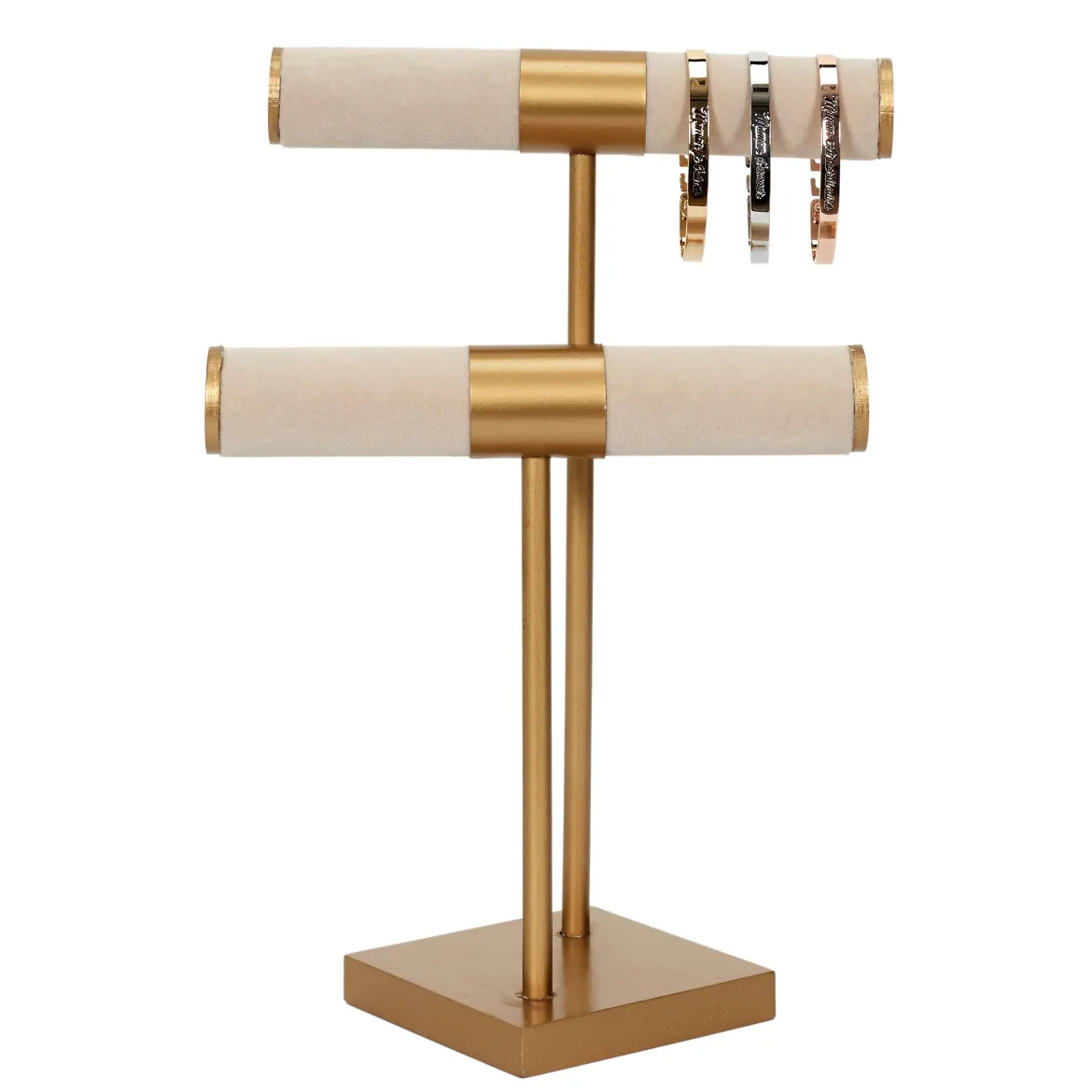 PORTE BIJOUX DOUBLE BEIGE PIED DORE