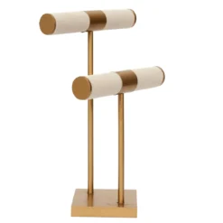 PORTE BIJOUX DOUBLE BEIGE PIED DORE