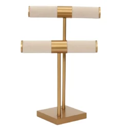 PORTE BIJOUX DOUBLE BEIGE PIED DORE