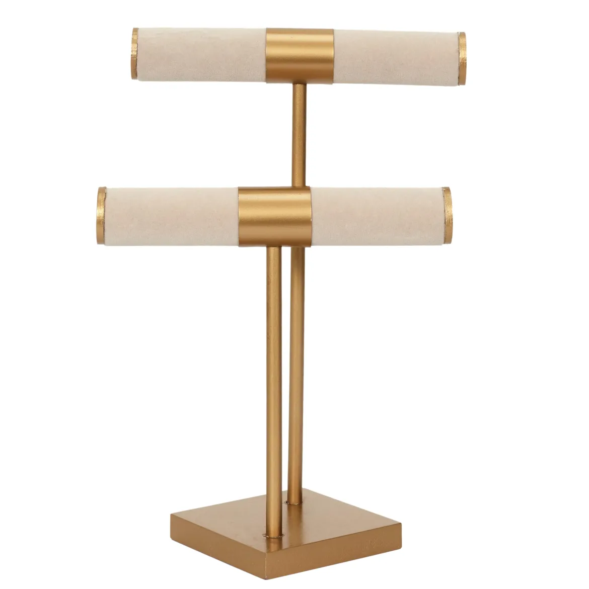 PORTE BIJOUX DOUBLE BEIGE PIED DORE