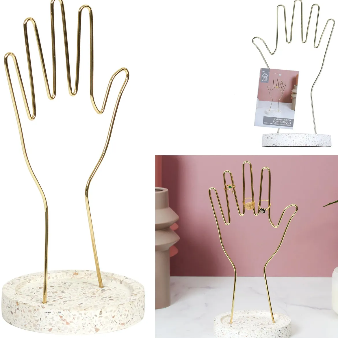 PORTE BIJOUX MAIN METAL SUPPORT TERRAZZO