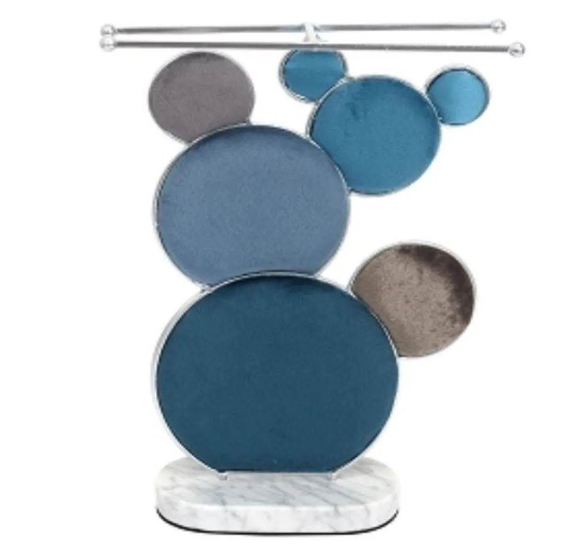 PORTE BIJOUX VELOURS BLEU PIED EFFET MARBRE