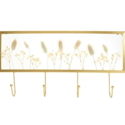 PORTE MANTEAUX MURAL METAL DORE FLEURS SECHEES
