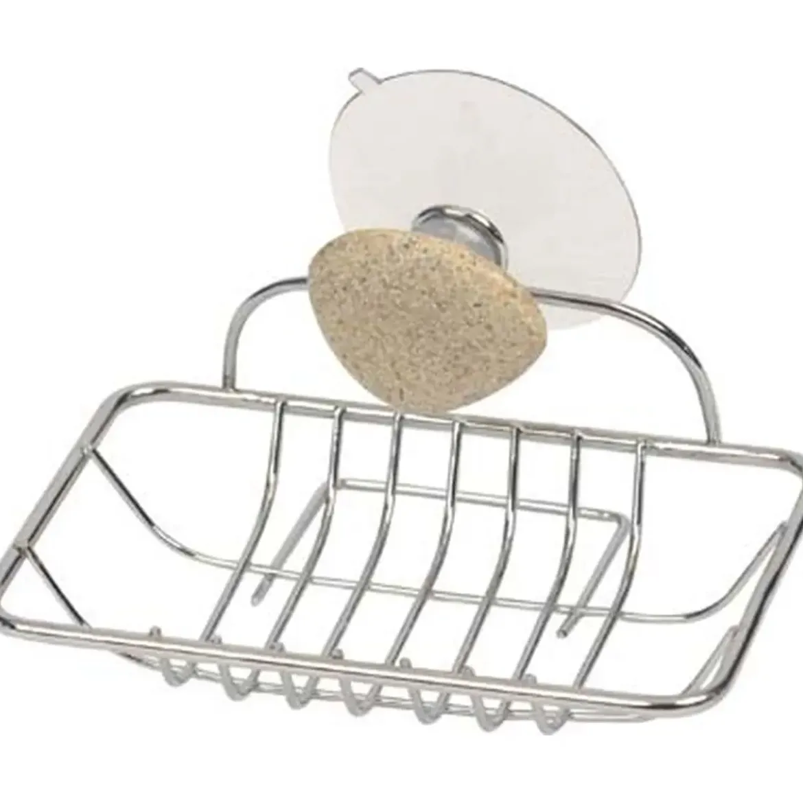 PORTE SAVON METAL 1 VENTOUSE 1 DECO GALET GRIS
