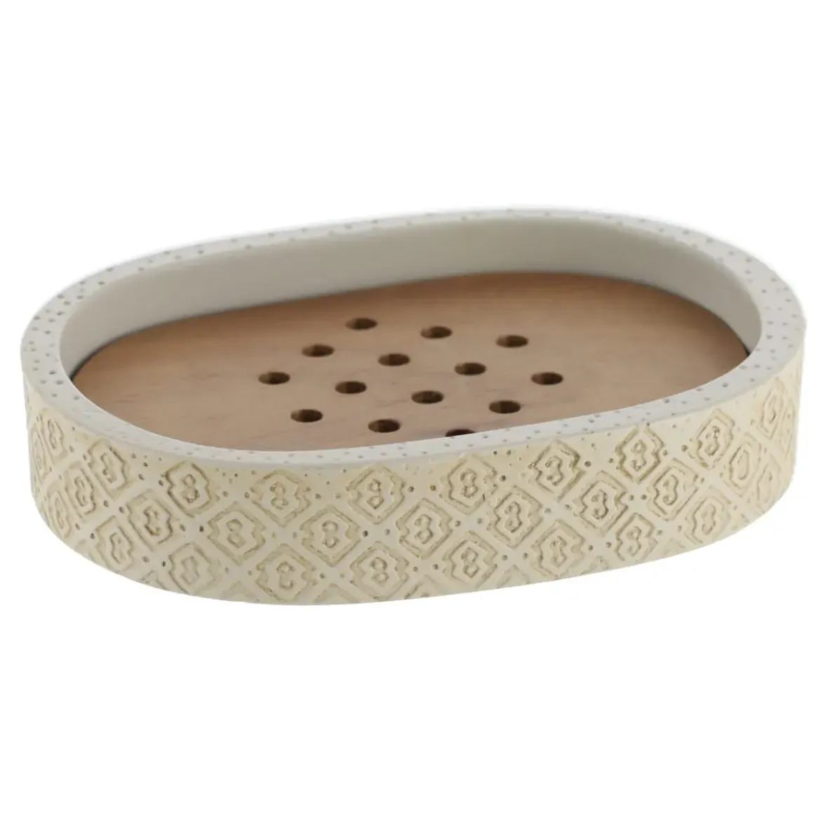 PORTE SAVON POLYRESINE GRAVE NATUREL ACACIA