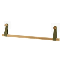 PORTE SERVIETTES 1 BARRE AVEC LANIERES KAKI BAMBOU