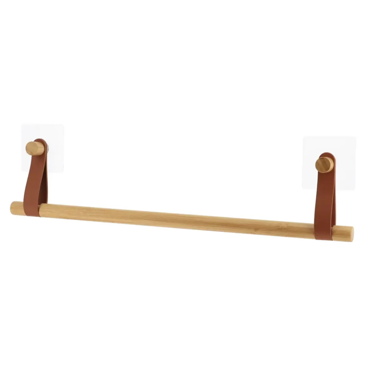 PORTE SERVIETTES 1 BARRE AVEC LANIERES CARAMEL BAMBOU