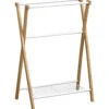 PORTE SERVIETTES METAL BAMBOU 3 BARRES 1 ETAGERE BLANC