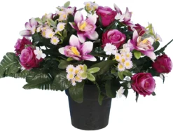 POT BOUTON ROSE GERBERA MINI ORCHIDEE 35CM ASSORTIS