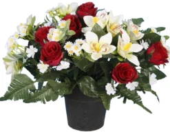 POT BOUTON ROSE GERBERA MINI ORCHIDEE 35CM ASSORTIS