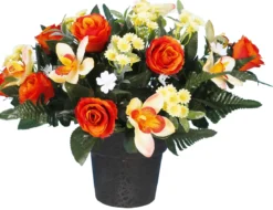 POT BOUTON ROSE GERBERA MINI ORCHIDEE 35CM ASSORTIS