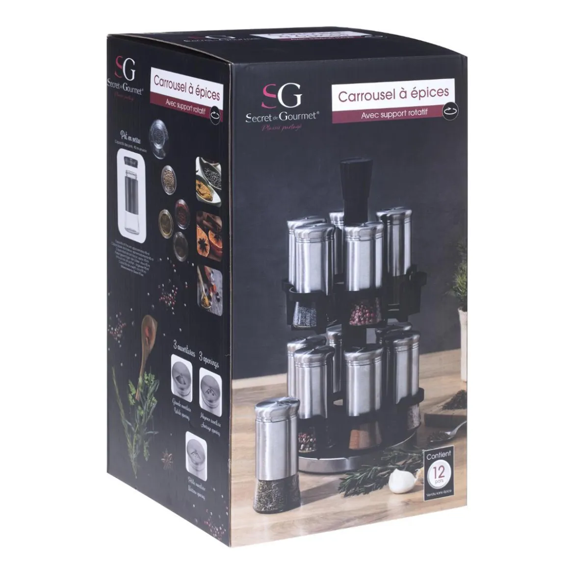 POT EPICE X12 PIECES INOX ET ROTATIF