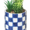POT FLEUR ARTIFICIELLE DAMIER DOLOMITE BLEU 10X10X16CM