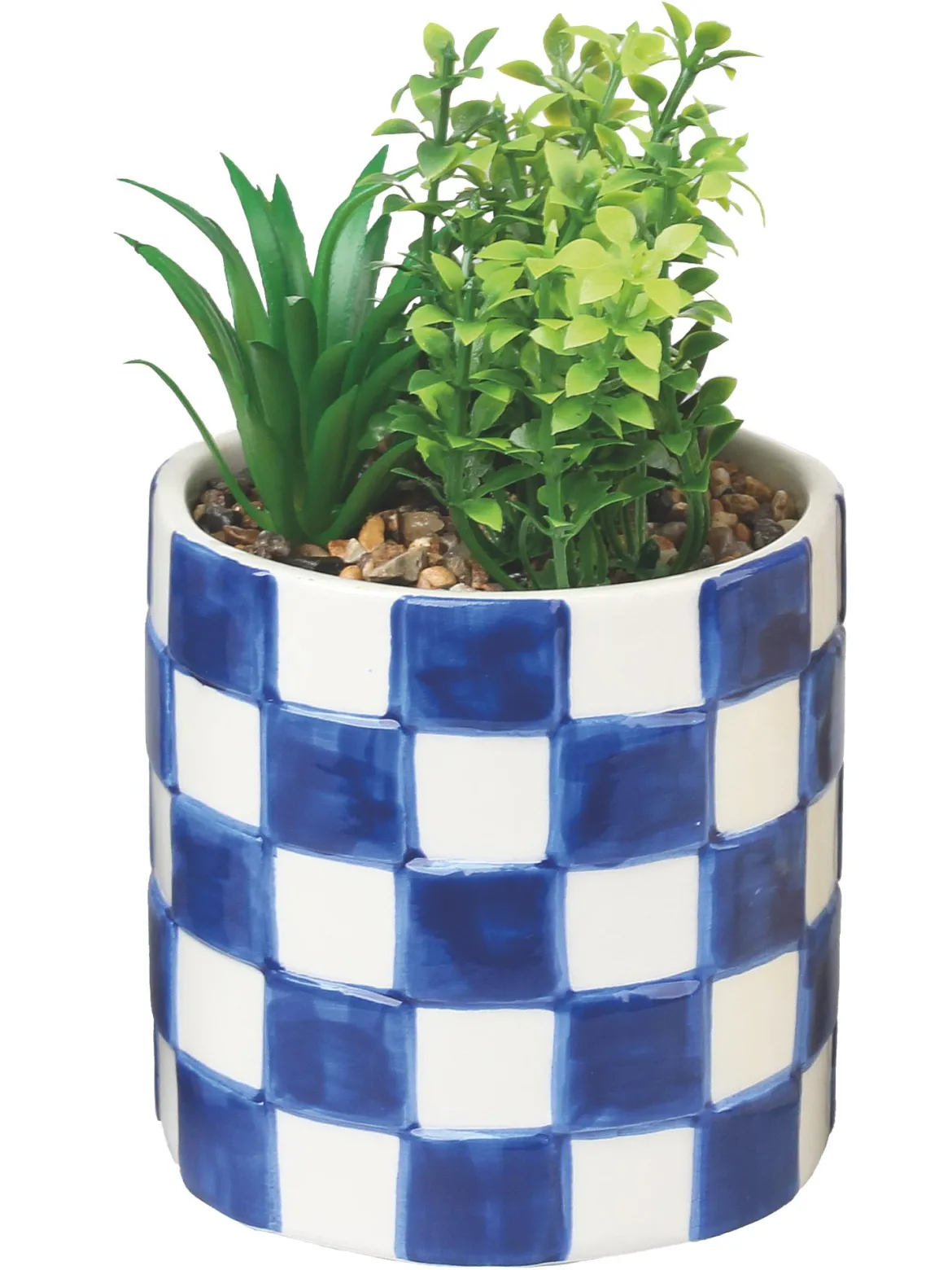 POT FLEUR ARTIFICIELLE DAMIER DOLOMITE BLEU 10X10X16CM