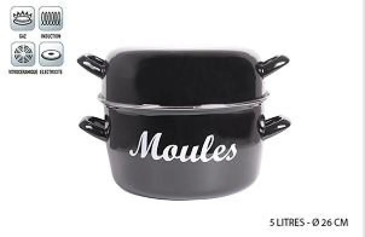 POT MOULES EMAIL 5L INTERIEUR 24CM EXTERIEUR 26CM NOIR