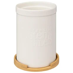 POT USTENSILES NATUREO CERAMIQUE PLATEAU BAMBOU BLANC