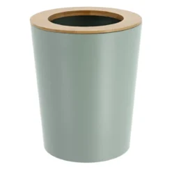 POUBELLE METAL EVASEE COUVERCLE BAMBOU 5L VERT EUCALYPTUS