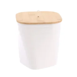 POUBELLE DESIGN COUVERCLE BAMBOU 2.3L BLANC