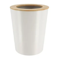POUBELLE METAL EVASEE COUVERCLE BAMBOU 5L BLANC