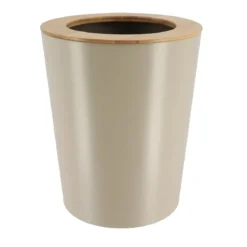 POUBELLE METAL EVASEE COUVERCLE BAMBOU 5L TAUPE
