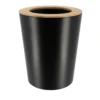 POUBELLE METAL EVASEE COUVERCLE BAMBOU 5L NOIR
