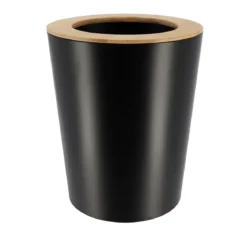 POUBELLE METAL EVASEE COUVERCLE BAMBOU 5L NOIR