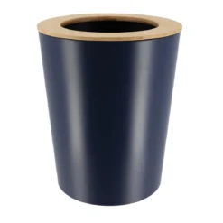 POUBELLE METAL EVASEE COUVERCLE BAMBOU 5L BLEU MARINE
