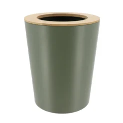 POUBELLE METAL EVASEE COUVERCLE BAMBOU 5L KAKI