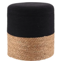 POUF MATIERE NATURELLE COTON BOIS NATUREL NOIR