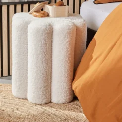 POUF CANNELE TEDDY 38X38X40CM CREME MOKA