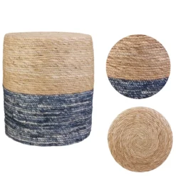 POUF JONC DE MER BLEU