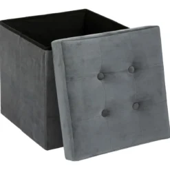 POUF PLIABLE VELOURS GRIS LYSANDRE