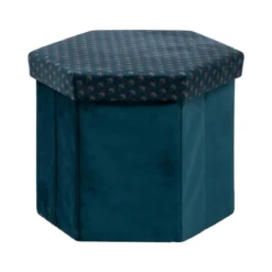 POUF PLIANT VELOURS HEXAGONAL JILING BLEU D.40X38CM