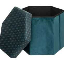 POUF PLIANT VELOURS HEXAGONAL JILING BLEU D.40X38CM