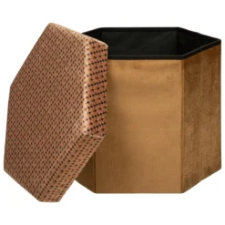 POUF PLIANT VELOURS HEXAGONAL JILING CARAMEL D.40X38CM