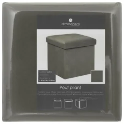 POUF PLIANT VELOURS LILOU GRIS D.38X38CM