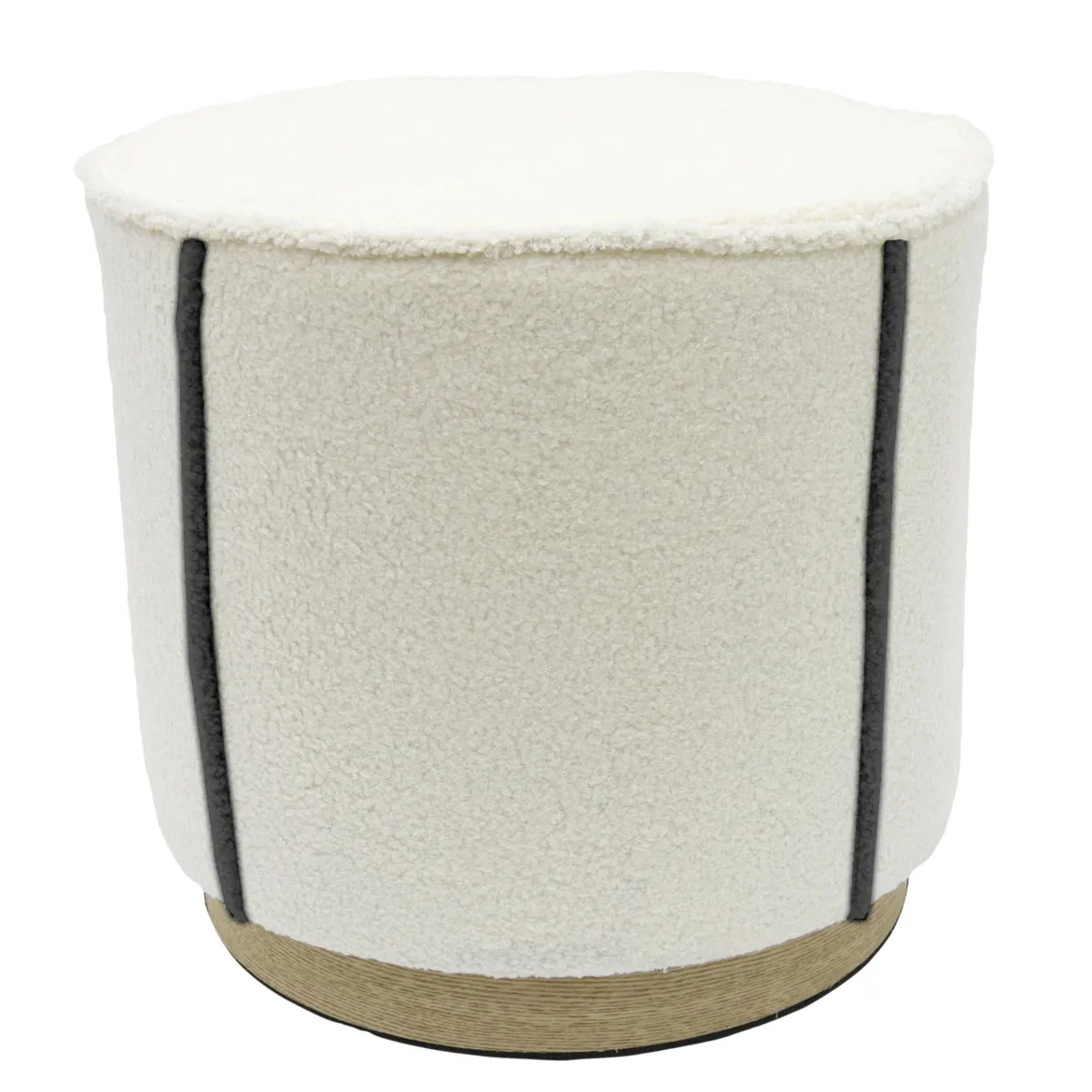 POUF ROND BOUCLETTE ET LISERET NOIR BASE EFFET BOIS H.36CM