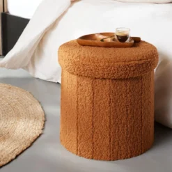 POUF ROND TEDDY 38X38X38CM CARAMEL MOKA