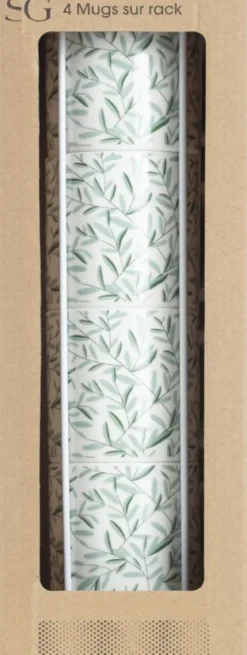 RACK 4 MUGS FLORAL GREEN 24CL