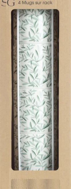 RACK 4 MUGS FLORAL GREEN 24CL