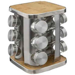 RACK ROTATIF 12 POTS A EPICES INOX ET BAMBOU