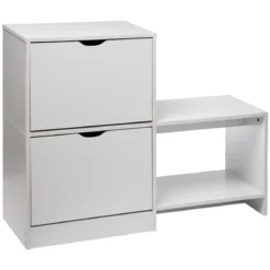 RANGE CHAUSSURES BANC BOIS 2 TIROIRS BLANC